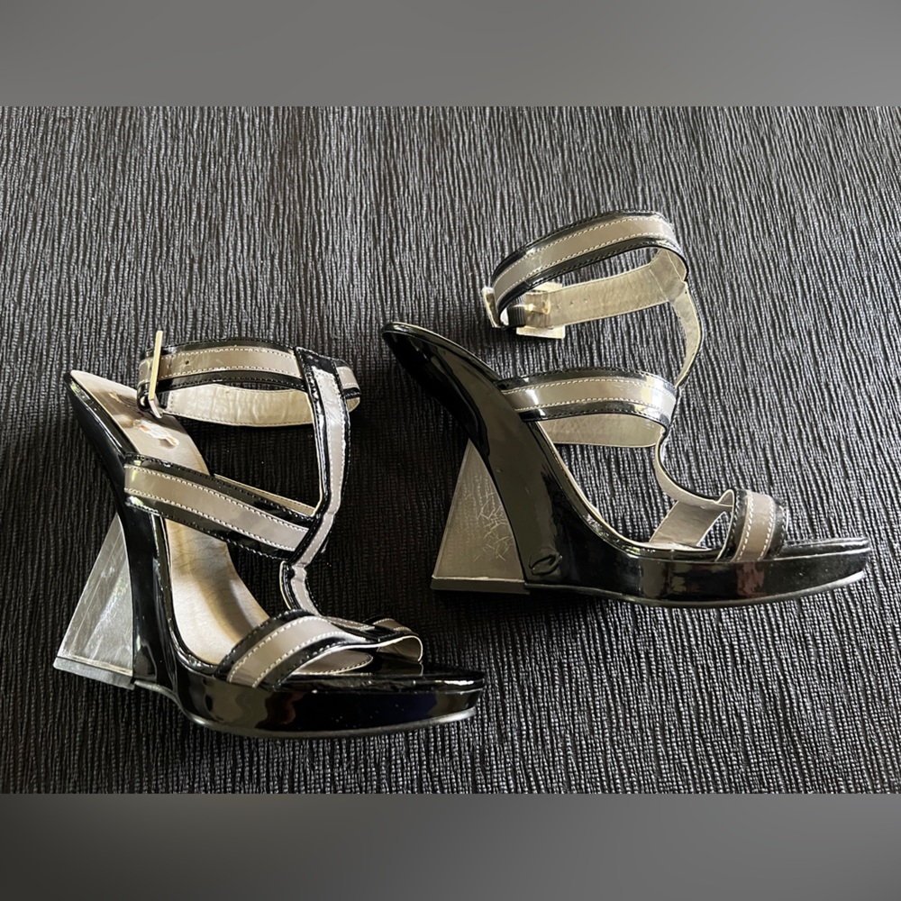 Promise Black and Silver Strappy Wedges